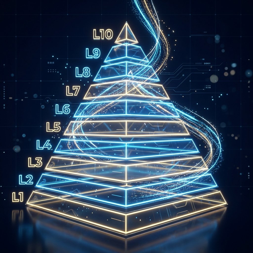 10 Level Network Hierarchy 3D Pyramid